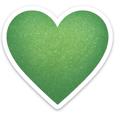 Edit the glittery blue color heart with a subtle gradient and no border to a glittery green color heart with a subtle gradient and no border. Keep the background transparent. Maintain the glittery texture and subtle gradient effect in green sticker