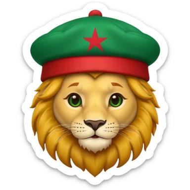 Cute lion emoji face wearing a hat with same flag morocco sticker