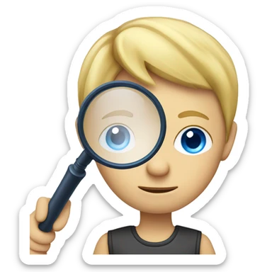 blonde &blue eyes boy with a magnifying glass sticker