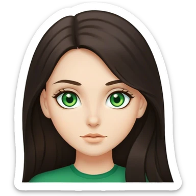 A green-eyed brunette with long dark hair and fair skin sticker