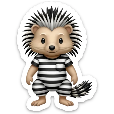 Laying down porcupine with black and white striped prison outfit, and ankle bracelet sticker
