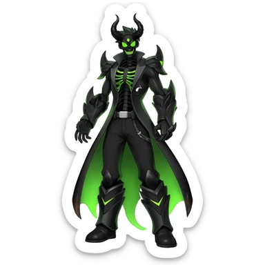 Horned Evil Cool Handsome Badass Edgy Obsidian-black and neon-glowing-green skeletal Meloetta-Salandit-Gorebyss-Zygarde-Pokémon-Fakémon-creature-fusion-hybrid sticker