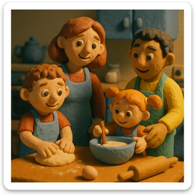 children with their parents, family baking together in the kitchen sticker