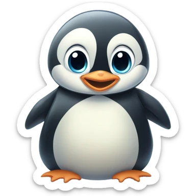 A baby penguin and a baby frog in cartoon style hugging at Christmas sticker