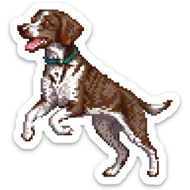 pixel art german shorthaired pointer dog, running, energetic sticker