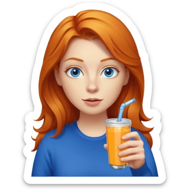 ginger woman sipping energy drink blue eyes cosy  sticker
