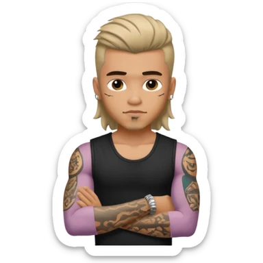 a pretty bratz guy with mullet and a sleeveless black top with tattoos on arm sticker