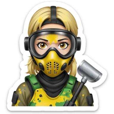 paintball player face girl sticker
