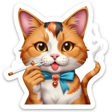 beautiful cat with ribbons blowing a kiss smoking a cigarette sticker