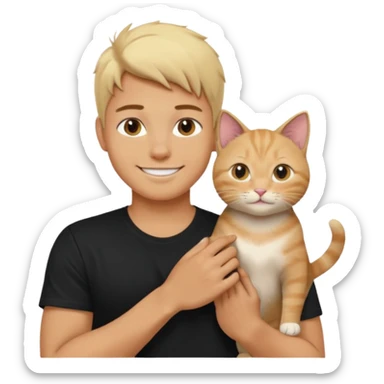 sexy boy with blonde hair and black t-shirt with cat  sticker