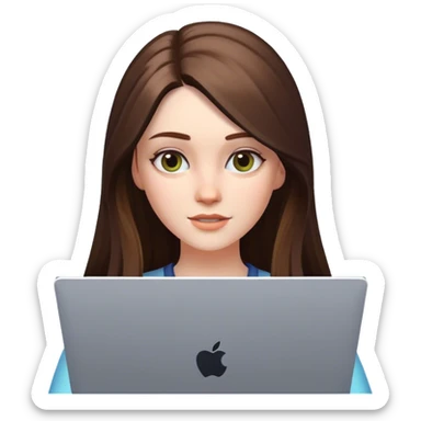 beautiful pale brunette girl with long hair playing the sims4 on her computer  sticker
