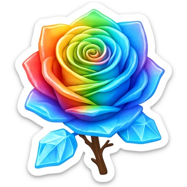 Make the rose made of ice rainbow colored in the style of emoji (apple style emojis). Remove the background. sticker
