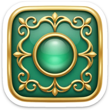 Jade and gold filigree style rounded square icon button sticker