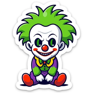 Sad joker clown with green dreadlocks sticker