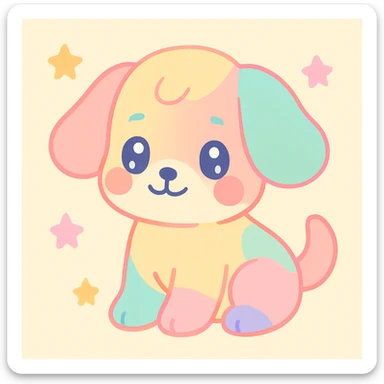 cute puppy inspired by the delicate and colorful style of Hikaru Kotz, soft strokes, vibrant colors, cute expression, artistic details, light background sticker