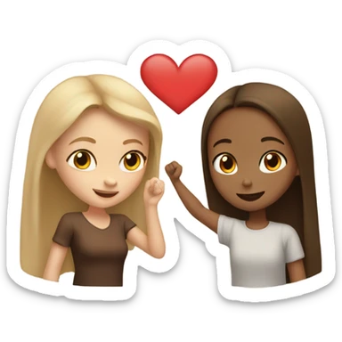 Light skin girl giving heart to brown skin girl  sticker