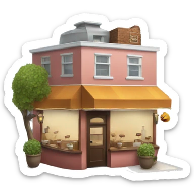 A cafe with a teapot on its roof  sticker