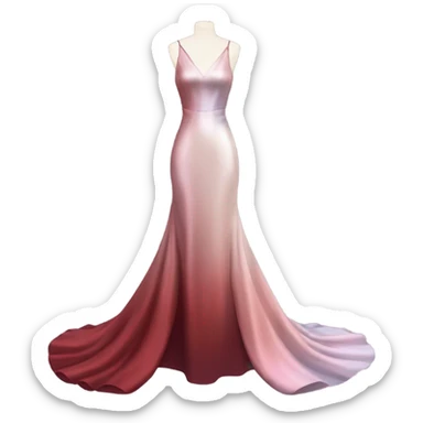 Realistic isolated long slim pastel #EE0 formal party satin dress with gradient shiny sparkling dark red sticker