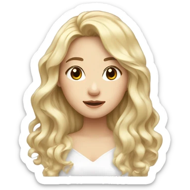 blonde long wavy hair, white scin color asian girl, from shoulders, make one emoji, make her face small  sticker