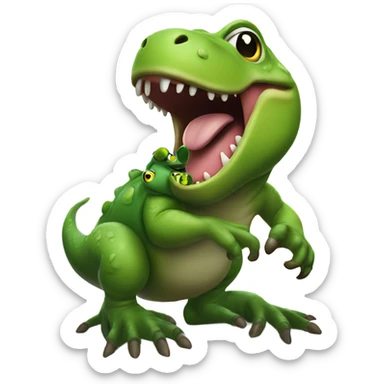 Trex getting tickled by a frog sticker