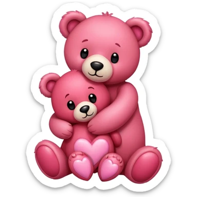 Teddy hugging another teddy with hearts sticker