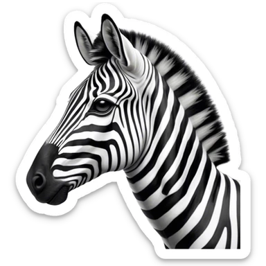 Cinematic Noble Zebra Portrait Emoji, Poised and regal, with a lean, elegant build, a long, graceful equine snout and striking fur of bold black and white stripes, deep-set soulful piercing eyes, Simplified yet sharp and sophisticated features, highly detailed, glowing with a soft, dignified glow, high shine, intelligent and graceful, stylized with an air of savannah chic, focused and attentive, soft glowing outline, capturing the essence of a watchful and confident equine that feels as though it could gallop out of the screen with effortless authority! sticker