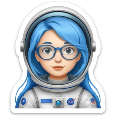 Female astronaut with long blue hair, wear glasses sticker
