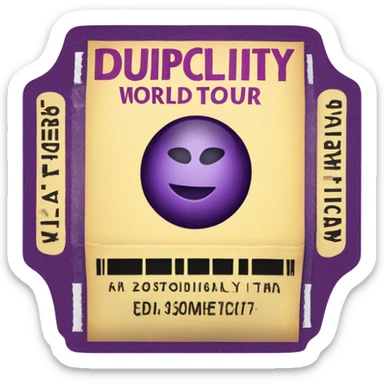 Concert ticket that says duplicity world tour sticker