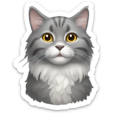 fluffy gray cat with a white spot on his chest sticker