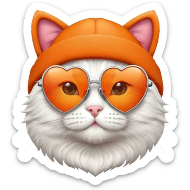 cat wearing a beanie and heart-shaped sunglasses sticker