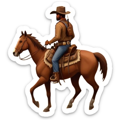 An icon representing an adventure game, inspired by Red Dead Redemption II. The design features a rugged cowboy riding a horse through a vast, open landscape with mountains, deserts, and wild animals. The atmosphere conveys exploration, action, and the thrill of the journey. Transparent background sticker