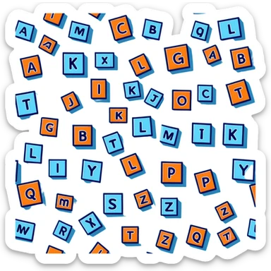 scattered pastel blue wooden alphabet blocks with letters sticker