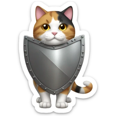 Fat calico cat with a shield  sticker