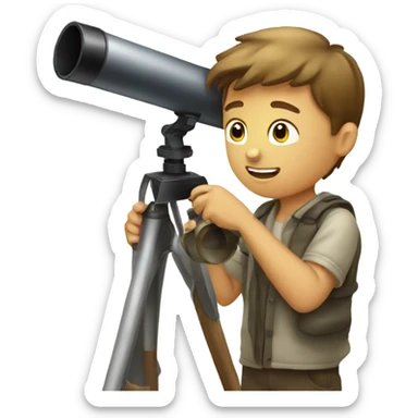 Boy looking thru a telescope sticker