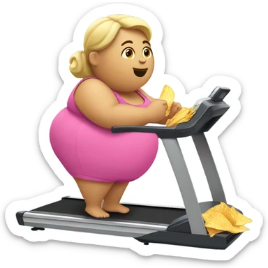 Fat girl eating chips on a treadmill sticker