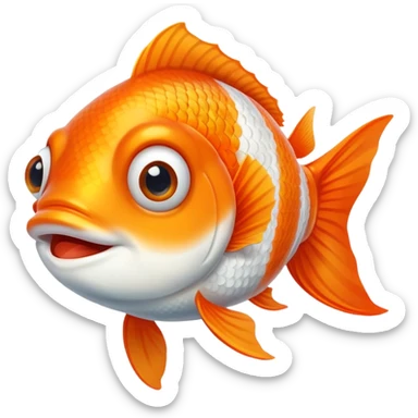 goldfish with crossed eyes and silly grin, orange and white fish sticker