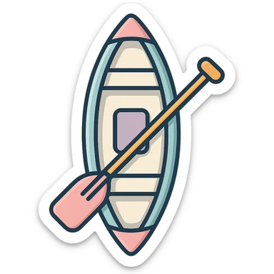 canoe for rowing with paddle, top view, icon-color-outlined style, detailed shading, thin clean outlines, soft rounded features, pastel palette #98B5BC #B5B3C1 #C9A3C9 #E4C0CA #F7DCD1 #F7C0AA, modern Japanese pop art, sticker aesthetic, highly detailed, vector clarity, soft lighting, subtle shadows, transparent background sticker