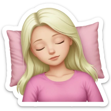 Long platinum blonde hair girl with green eyes in  pink top sleeping  sticker