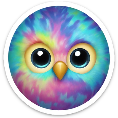 Kawaii colorful baby owl in a tie dye globe sticker