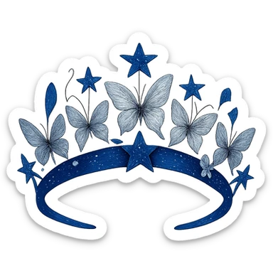 butterfly crown in sapphire blue with silver butterflies and star accents, celestial and bold sticker