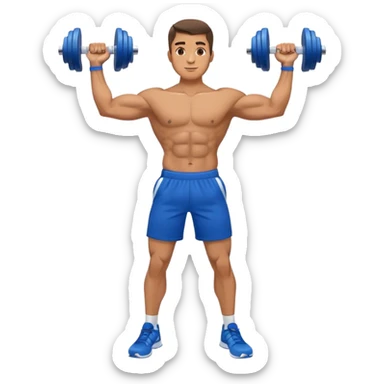 man with blue shorts doing side-lateral raise (T pose) with light dumbbells sticker