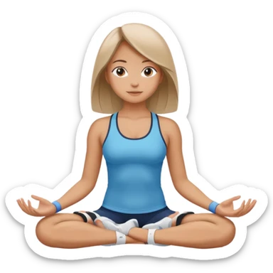 The same girl is sitting in a lotus position, with shoulder-length hair and sportswear. sticker