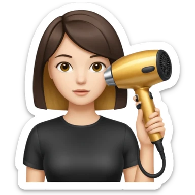 brunette bob girl hair stylist holding a golden hair dryer sticker