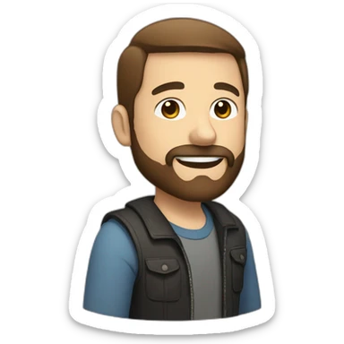 a man with short straight slightly raised brown hair, with a beard and mustache is smiling sticker