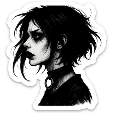 goth scary profile girl, remove background sticker