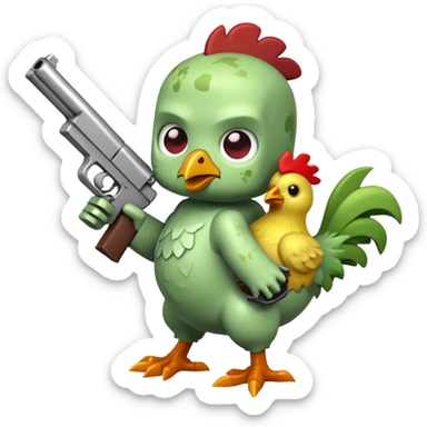 baby Minecraft zombie holding a gun while riding a chicken sticker