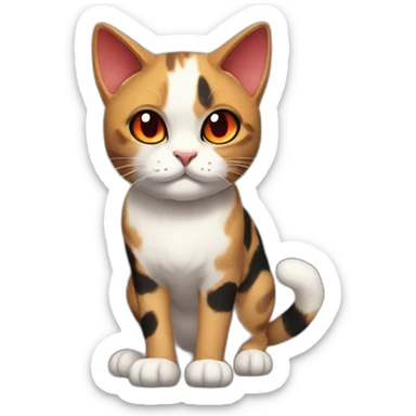 Halloween Meowscles is a buff humanoid calico  cat  he has a shadow design with black  jeans and red crimson  eyes sticker