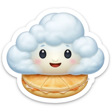 prawn cracker emoji with surreal twist, cracker morphing into clouds, tiny door sticker