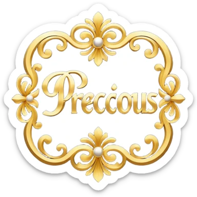 The word "Precious" in black and gold letters sticker