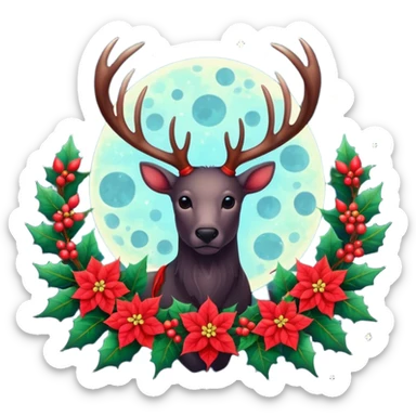 Dark moon with antlers and pointsettias  sticker